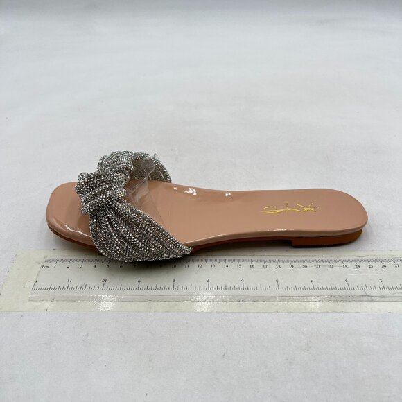 XYD Nude Glitter Shiny Rhinestone Straps Sparkle Fancy Open Toe Slide Sandals - Picture 1 of 7